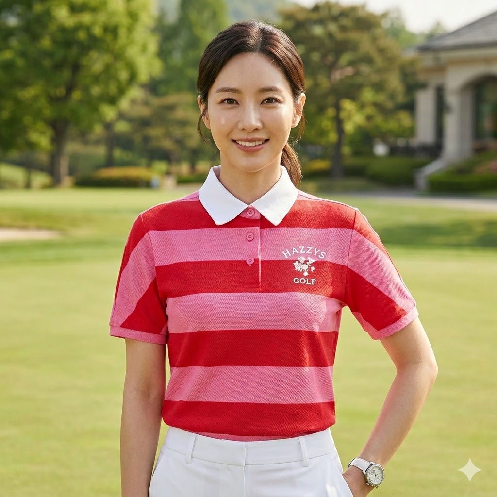 헤지스골프 여름 여성 골프웨어 면스판 카라 골프 반팔 티셔츠 - 상품 이미지