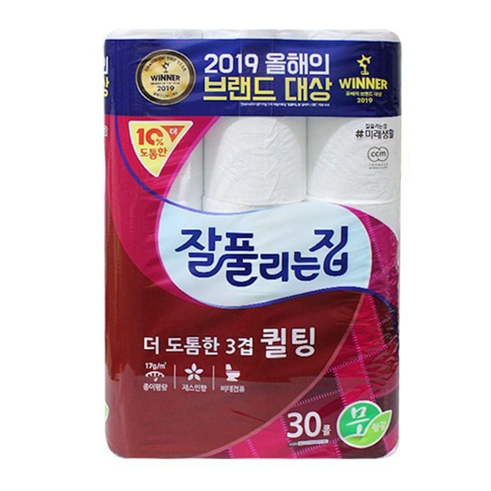 잘풀리는집 퀼팅 3겹 두루마리 화장지 휴지 30롤 대용량 - 상품 이미지