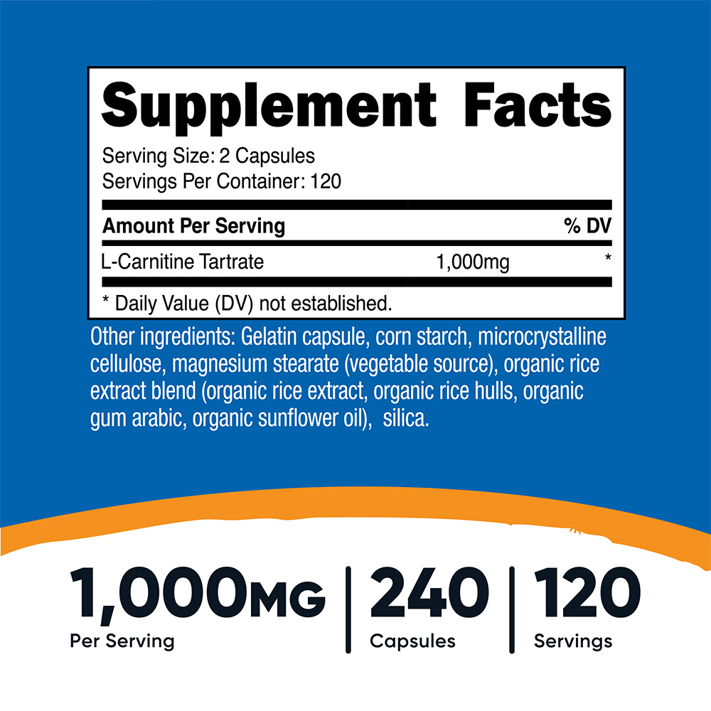 뉴트리코스트 L-카르니틴 타르트레이트 1,000mg 120회분 240캡슐, 1개 - 상세 이미지 5