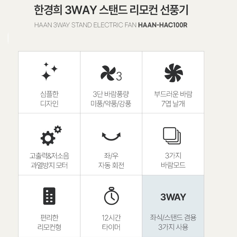 가정용선풍기 저소음 좌식 초저상형 3WAY 스탠드 리모컨선풍기 이미지 7