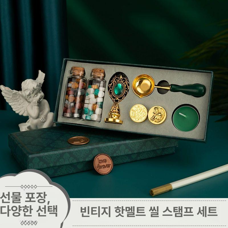 실링왁스 세트 빈티지 레트로 인장 스탬프 키트 봉인 도장 다꾸 밀랍 편지 - 상세 이미지 2