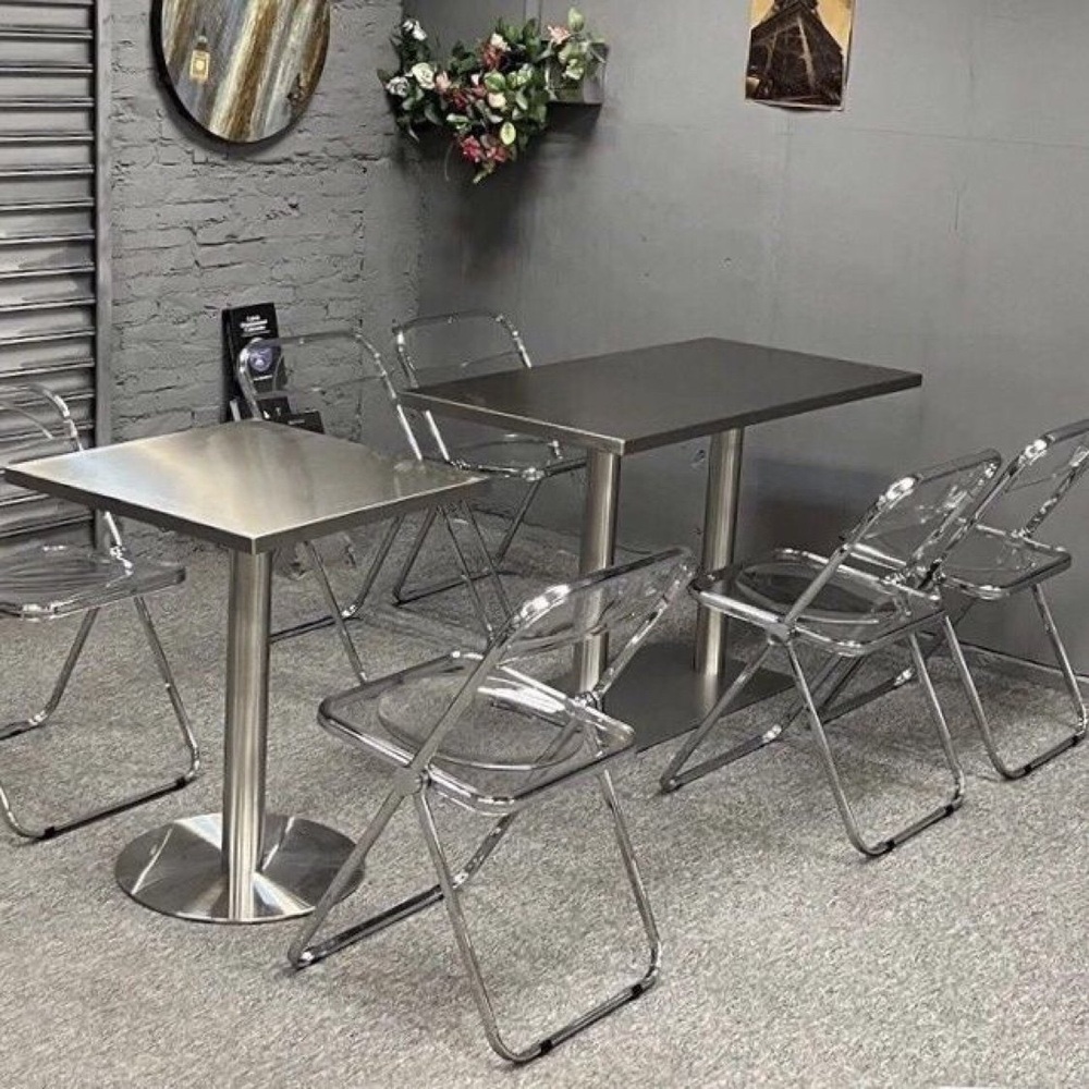 카페 커피 업소 모던한 정사각형 스테인리스 원형받침 테이블 45x45x75cm 공업용 - 상품 이미지