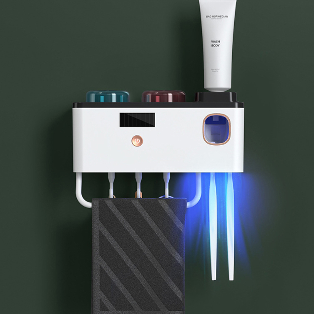 UVC 칫솔 살균기 올인원 태양광 충전 무선 양치컵 세트 LED 벽걸이 부착식 가정용