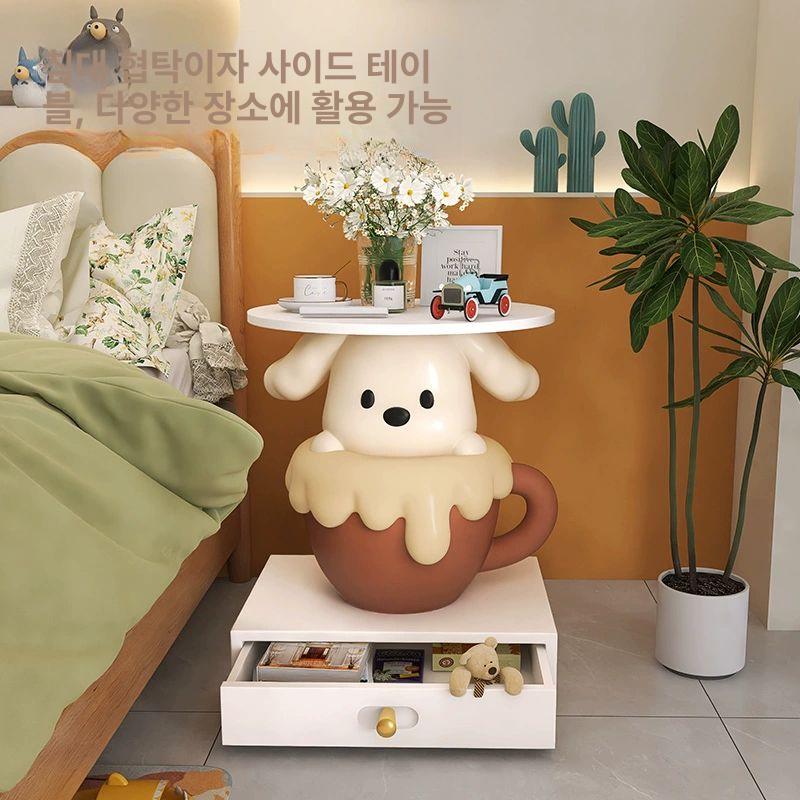 귀여운 협탁 강아지 사이드테이블 홈데코 인테리어 브라운 화이트 미니 - 상세 이미지 5