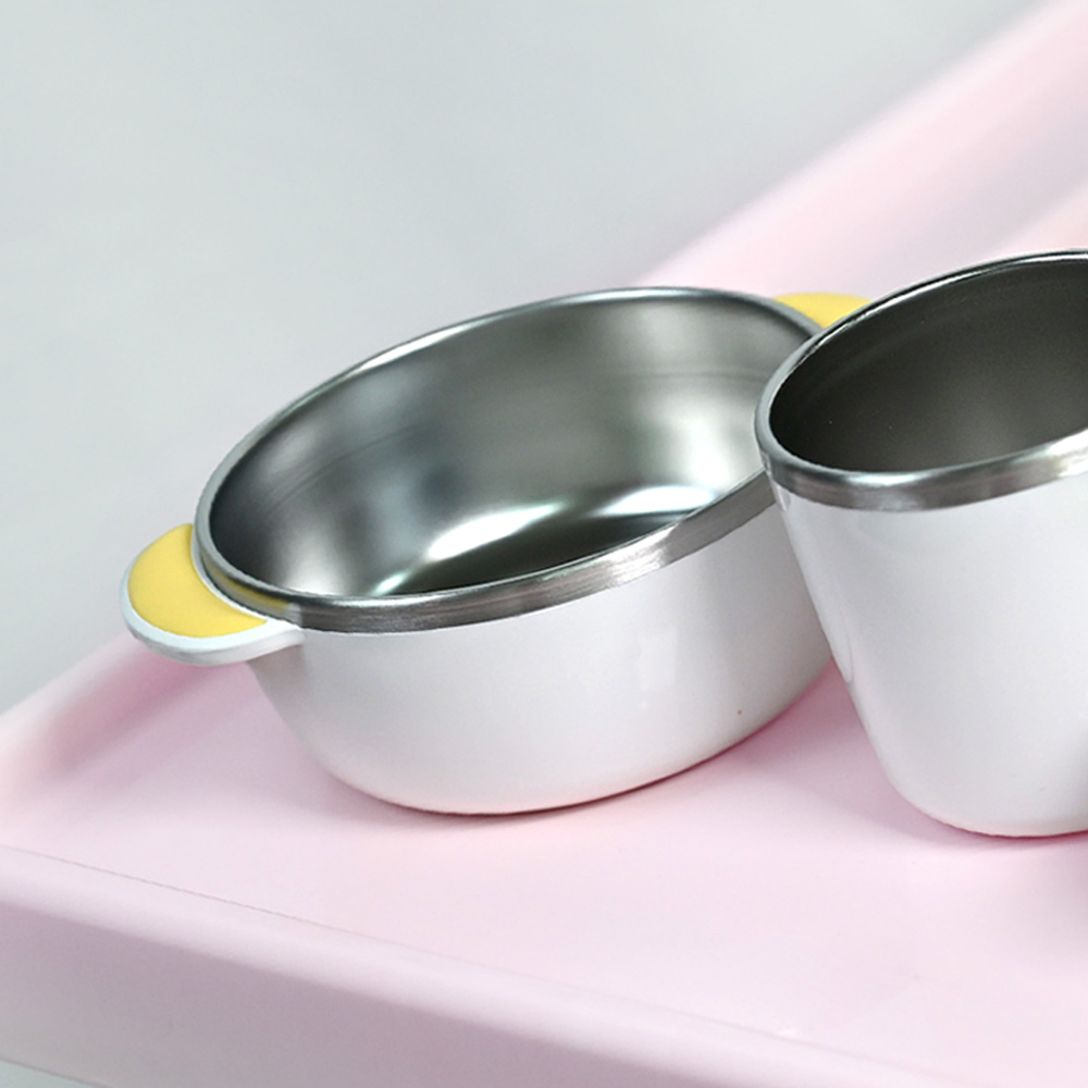 키친유 아기 대접 유아식기 토핑 이유식용기 논슬립 스텐 밥그릇 국그릇 양수 손잡이 어린이집 - 상세 이미지 5