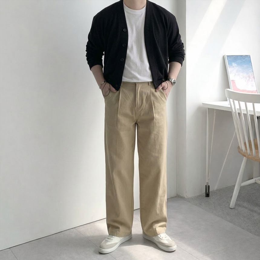 세미와이드 치노팬츠 밴딩 스판 슬랙스 면 봄 가을 남자 긴 통바지 - 상세 이미지 5