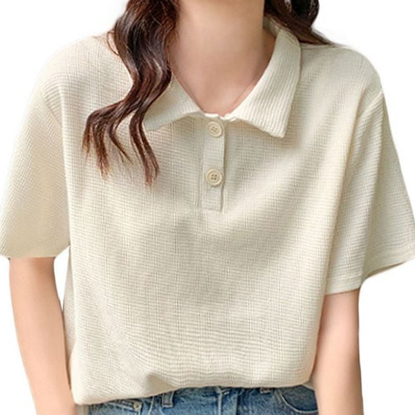 데일리 여름 카라 티 티셔츠 여성 여름 카라 티 와플 - 상품 이미지