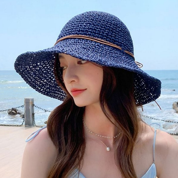 리본 여성 라피아 햇 휴양지 왕골 모자 바캉스 여름 - 상품 이미지