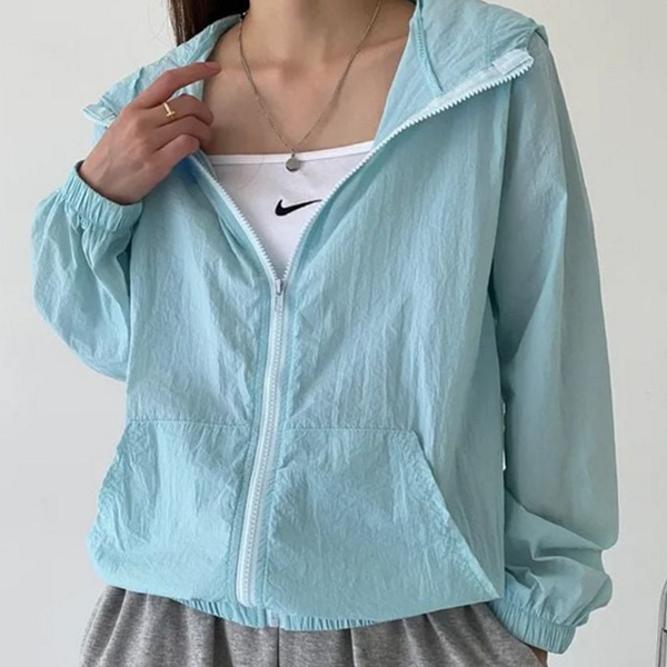 초경량 여성 후드 바람막이 하이넥 루즈핏 바람막이 데일리 여름 아우터 - 상품 이미지