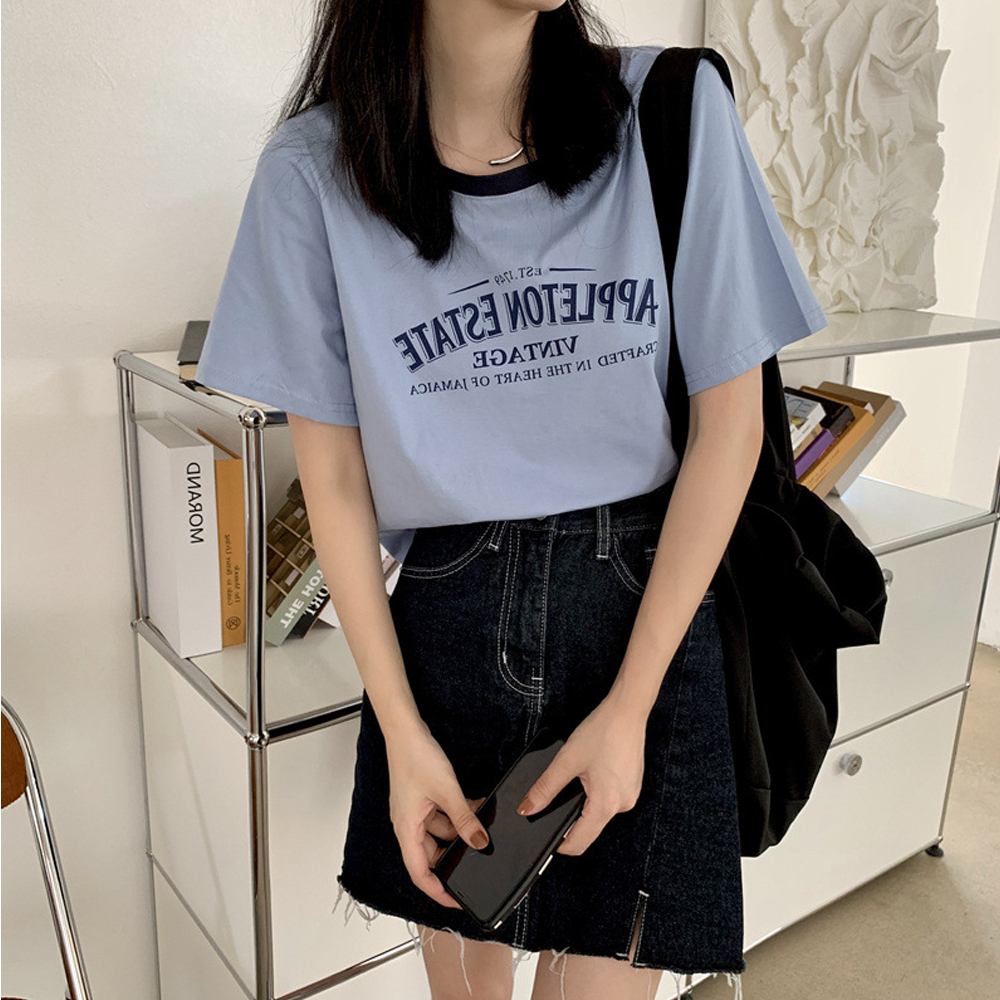 CWTT9932 레터링 루즈핏 세미크롭 반팔 티셔츠 여름티셔츠 - 상품 이미지