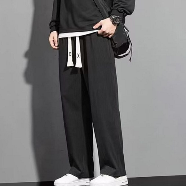 냉감 남성 여름 긴 바지 루즈핏 남성 와이드 팬츠 밴딩 - 상품 이미지