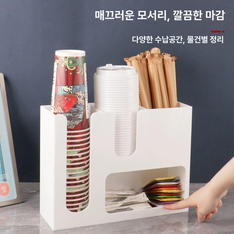 커피 정리함 빨대 보관함 티박스 우드 트레이 멀티 수납 카페용품 컵홀더 냅킨케이스 - 상세 이미지 3