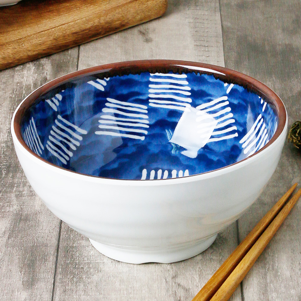 일식 멜라민 면기 일본 라멘 우동 마라탕 짜장면 우동기 그릇 18.7cm, 블루체크 - 상세 이미지 5