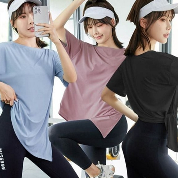루즈핏 여성 요가복 상의 필라테스 요가복 반팔 상의 헬스복 티셔츠 - 상품 이미지