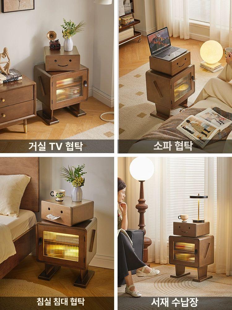 미니 협탁 침대 수납장 투명유리 장식장 진열대 서랍장 사이드테이블 - 상세 이미지 5