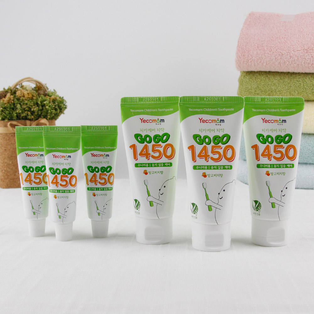 예꼬맘 1450 어린이 치약 3개 + 미니 3개 고불소 아기 유아 주니어 어린이집 제품 이미지