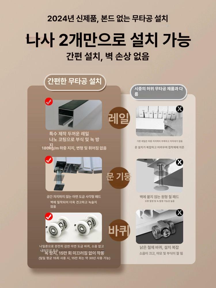 주문제작 슬라이딩도어 무타공 거실 현관문 미닫이 인테리어 베란다 창고 - 상세 이미지 3