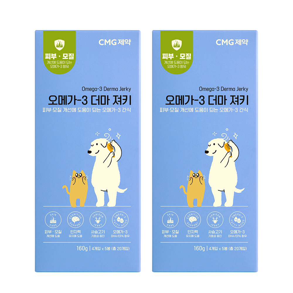 CMG제약 차바이오 차오르 오메가3 사슴고기 강아지 고양이 육포 져키 20개, 2개 - 상품 이미지