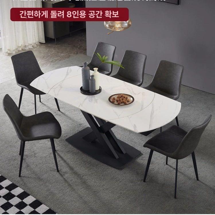회전 식탁 확장형 대리석 다이닝테이블 6인용 주방가구 원형 공간절약 - 상세 이미지 3