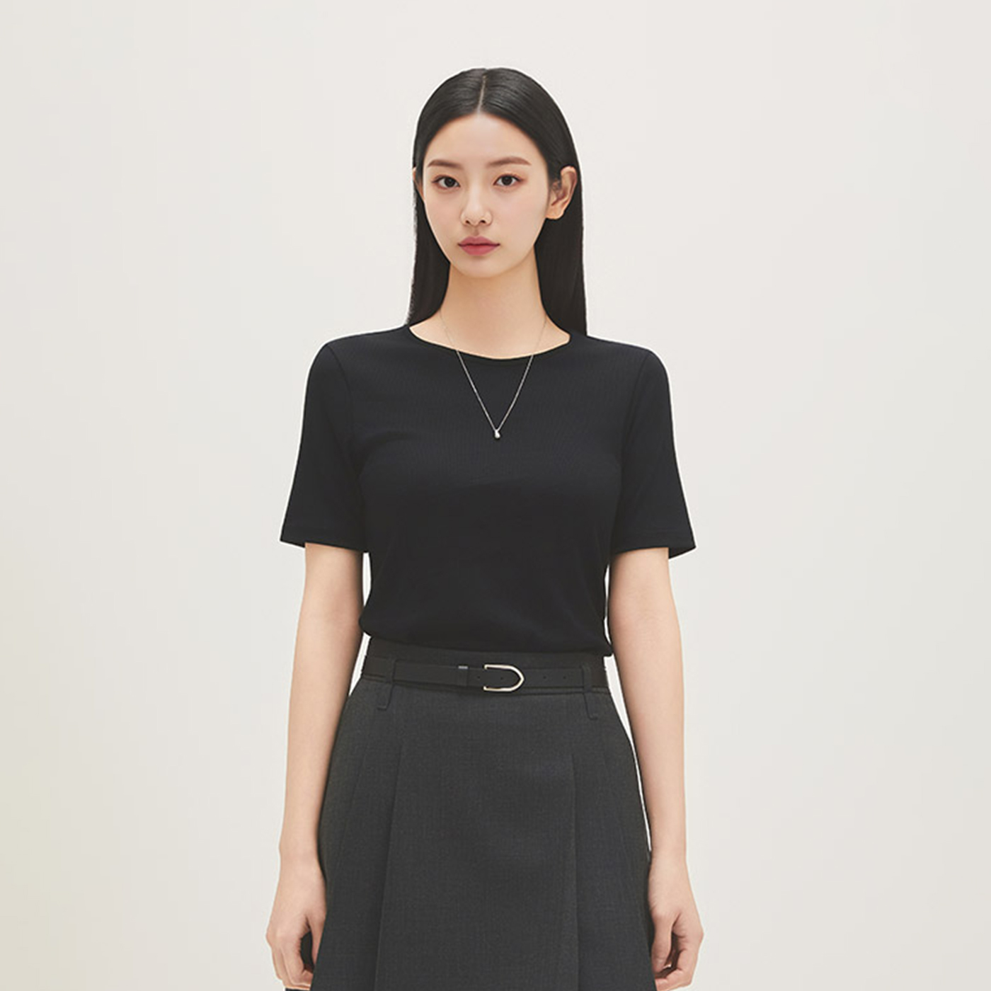 로엠 올데이 베이직 라운드넥 골지 티셔츠 RMHWG24R03 이미지 2