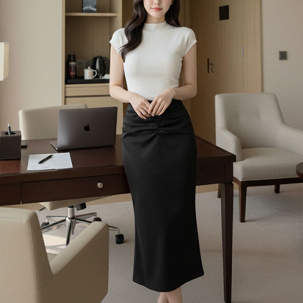 세로옌 머메이드 하이웨스트 세틴 롱스커트 AC0505 - 상세 이미지 5