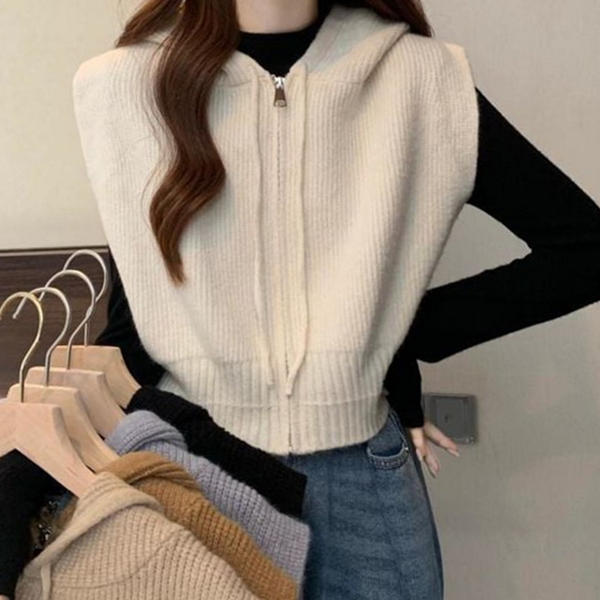 레이어드 여성 후드 조끼 민소매 여성 집업 조끼 데일리 겨울 - 상품 이미지