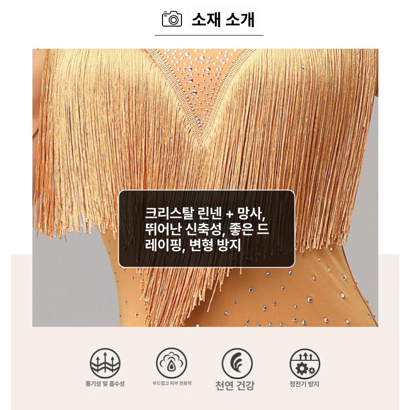 여성 라인댄스치마 태슬 원피스 라틴댄스 스커트 룸바 에어로빅 방송복 랩 살사 댄스복 - 상세 이미지 5