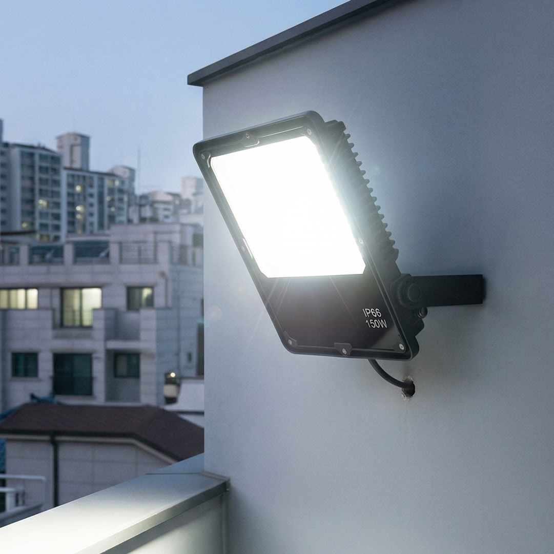 국산 고출력 투광등 DC 렌즈형 150W LED 사각 투광기 야간 작업용 주차장 선박 조명 - 상품 이미지