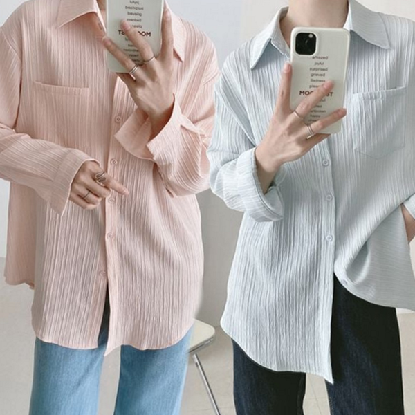 루즈핏 여성 여름 셔츠 레이어드 여성 시스루 셔츠 데일리 비치 - 상품 이미지