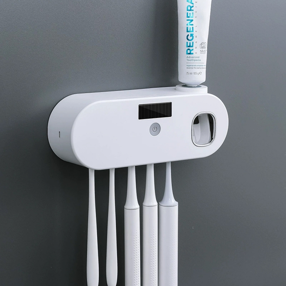 퓨어온 태양광 충전 무선 칫솔 살균기( 화이트) UVC LED 벽걸이 부착식 가정용 - 상품 이미지
