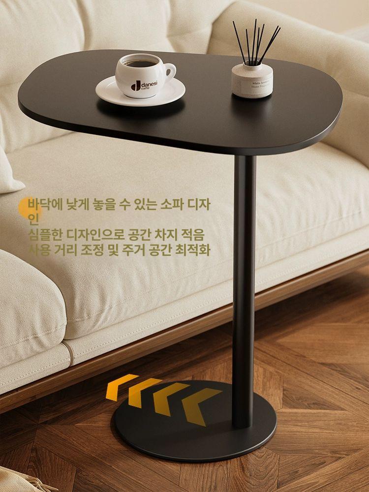 거실 소파테이블 높은 타원형 크림화이트 유리상판 북유럽 하이테이블 모던 센터 리빙 - 상세 이미지 2