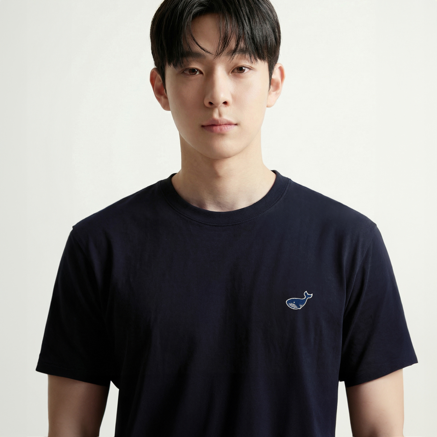 옥스타 반팔티 남녀공용 미니 웨일 자수 화이트 s 이미지 2