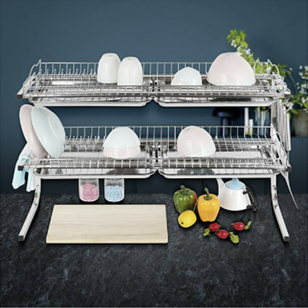 설거지 건조대 2단 80 cm 스탠 싱크대 선반 정리 주방 스텐 식기 물빠짐 그릇 - 상품 이미지