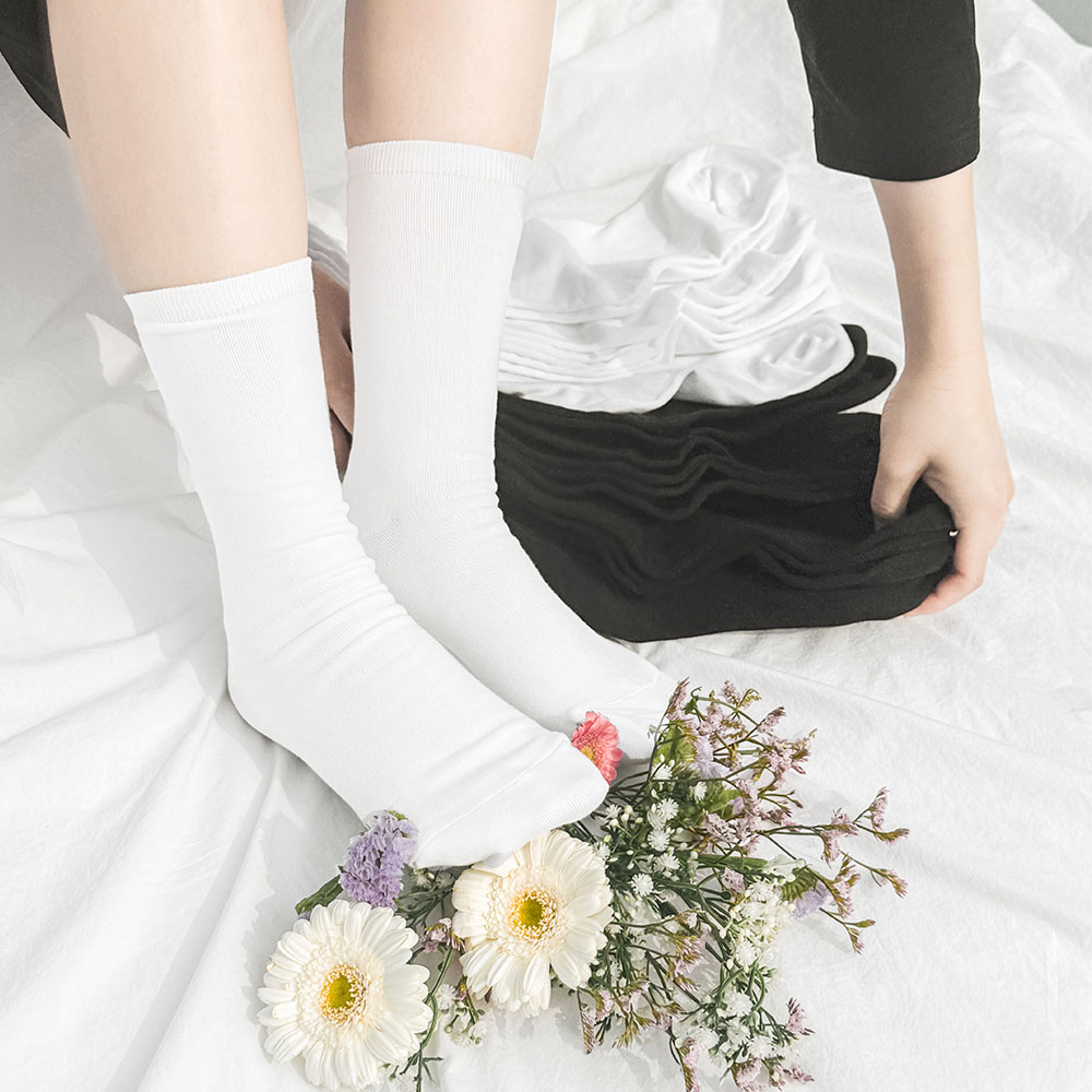 8켤레 여성 앞꿈치 두올 보강 무지 장목 양말 긴 롱삭스 흰 검정 학생 양말 n배송 - 상세 이미지 5