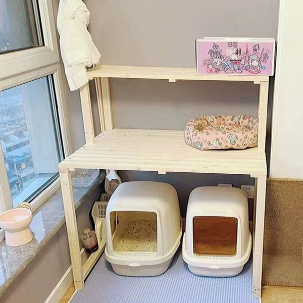 캐비닛 선반 고양이 2층 화장실수납장 계단형 보관함 스탠딩 다단 - 상세 이미지 3