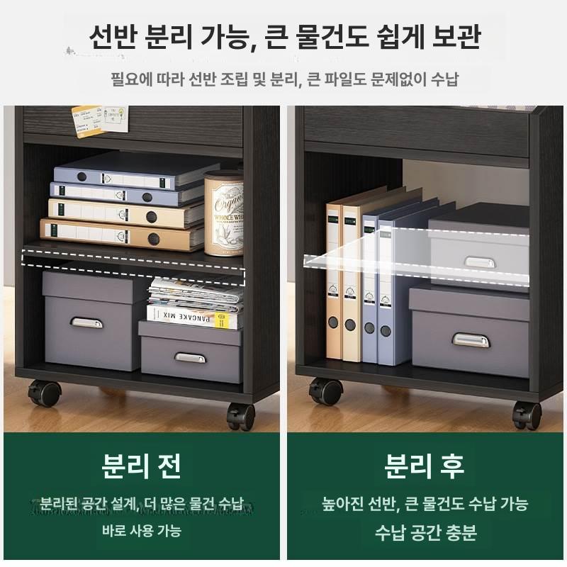 바퀴 책꽂이 이동식 블랙 책장 달린 테이블 학생 트롤리 원목 수납 이동형 서가 - 상세 이미지 3