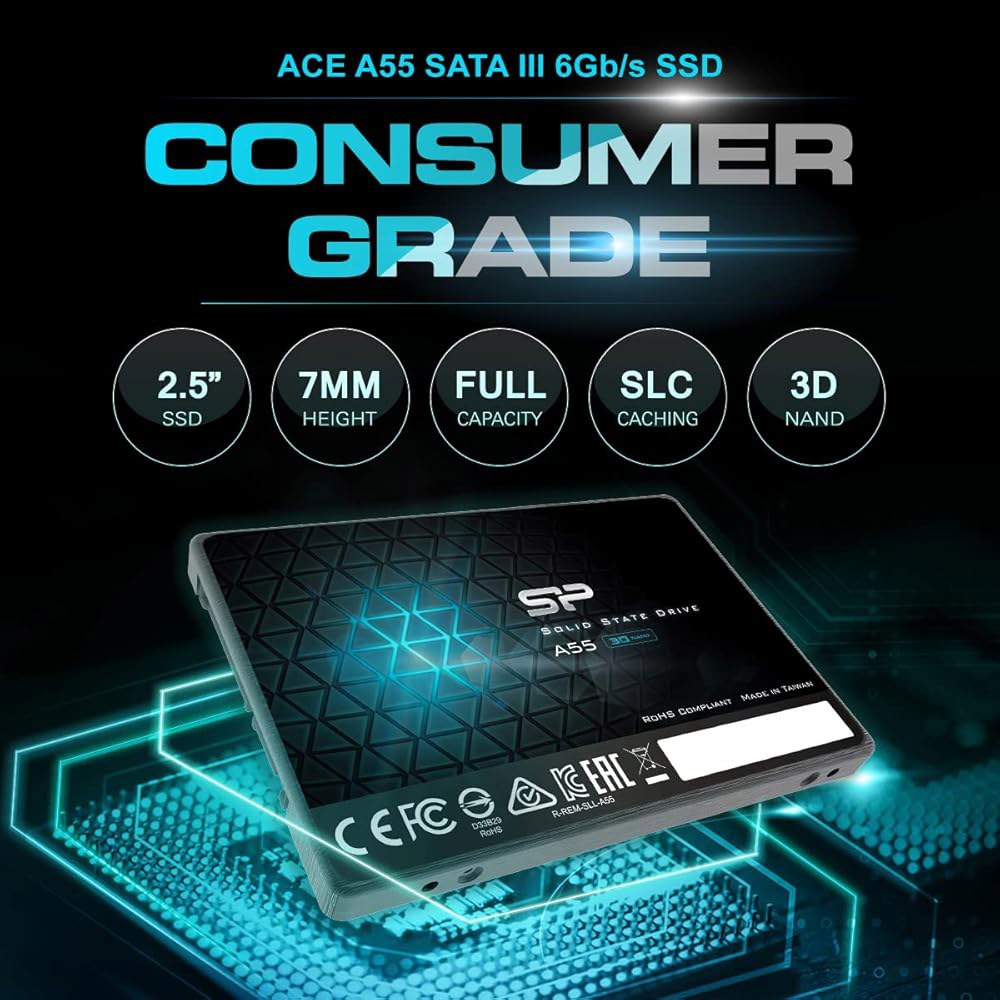 SP 1TB SSD 3D NAND A55 SLC 캐시 성능 향상 SATA III 2.5 7mm(0.28 ) 내장 솔리드 스테이트 드라이브(SP001TBSS3A55S25) - 상세 이미지 3