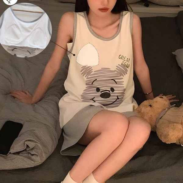민소매 캡 나시 잠옷 상하 잠옷 파자마 반바지 여름 라운지 - 상품 이미지