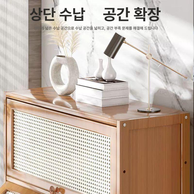 라탄 책장 우드 수납장 인테리어 소품진열 틈새수납 세로형 스틸프레임 - 상세 이미지 5