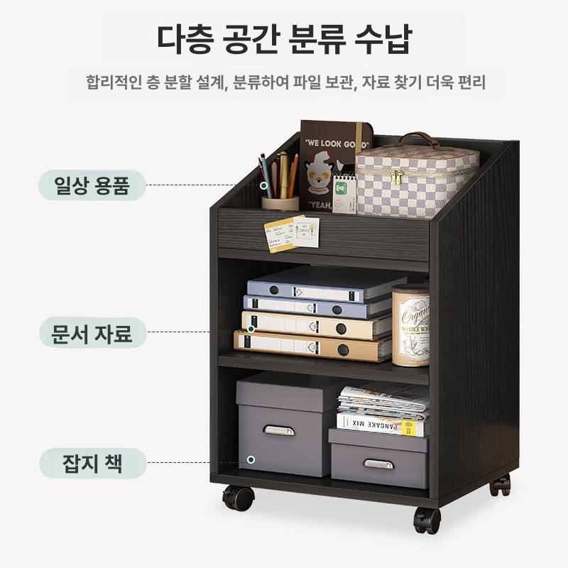 바퀴 책꽂이 이동식 블랙 책장 달린 테이블 학생 트롤리 원목 수납 이동형 서가 - 상세 이미지 5