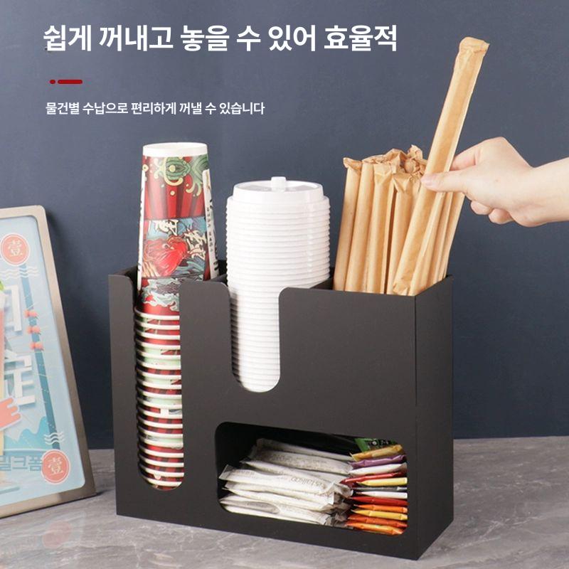 커피 정리함 빨대 보관함 티박스 우드 트레이 멀티 수납 카페용품 컵홀더 냅킨케이스 - 상세 이미지 4