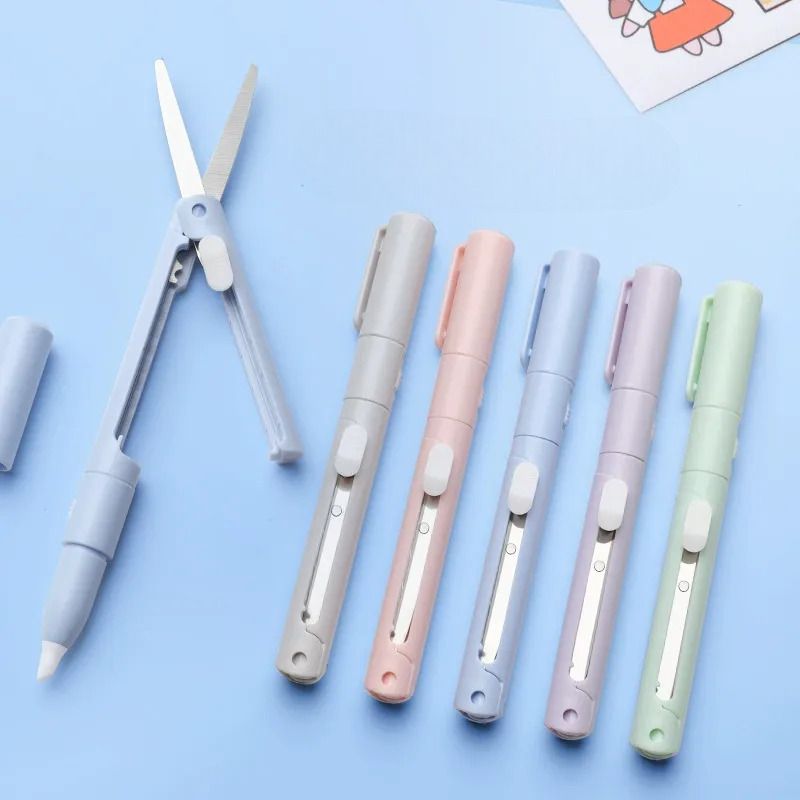5색 파스텔 세라믹칼 접이식가위 세트 휴대용 가위 다꾸 칼 사무용 택배 박스 칼 커터칼 - 상세 이미지 4