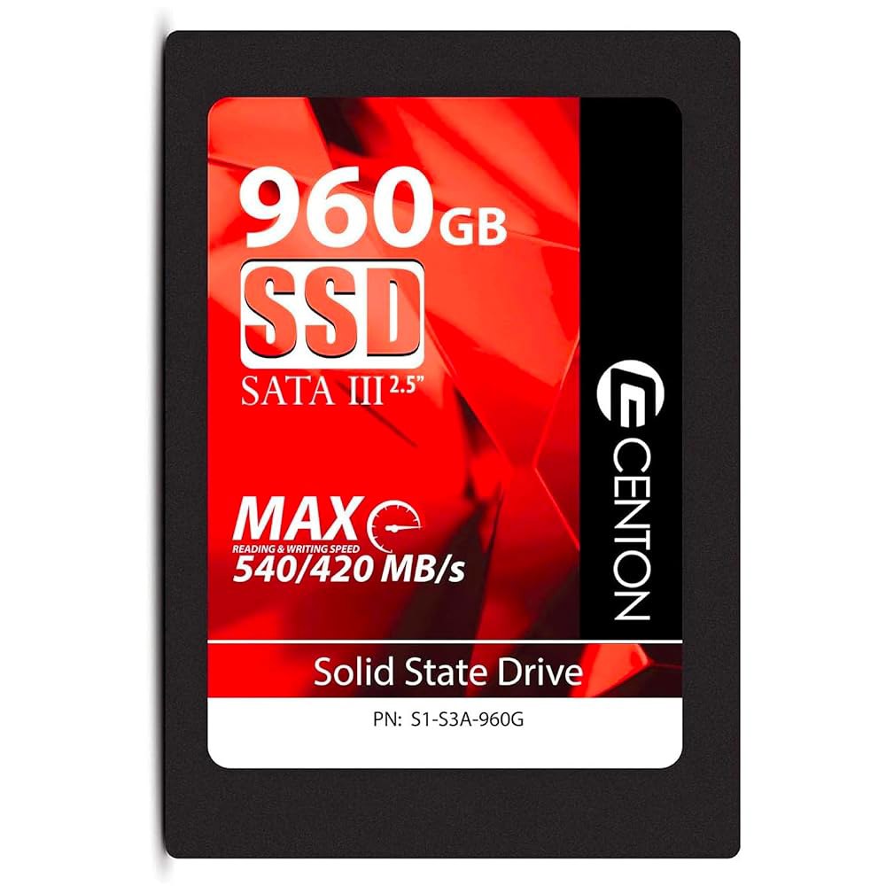 Centon 960GB SSD 내장 솔리드 스테이트 드라이브, SATA III 6Gb /s 2.5 u201D, 3D NAND TLC, 최대 490MB /s, 더 빠른 시작, 앱, - 상품 이미지