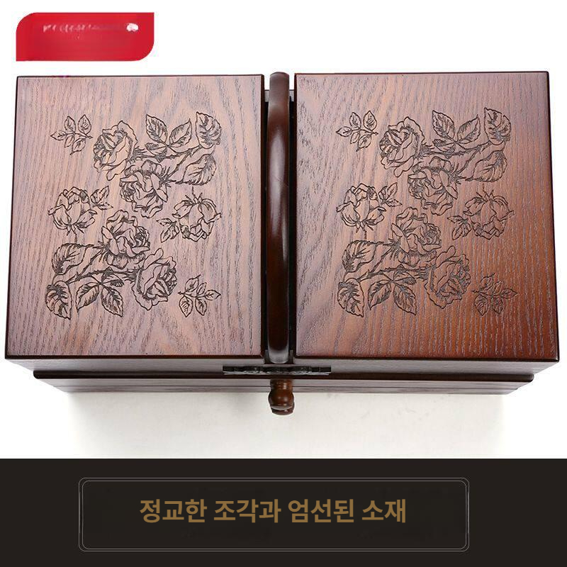 원목 반짇고리함 바느질 클래식 보관케이스 수선 재봉 정리함 수예 대형 앤티크 받짓고리상자 - 상세 이미지 3