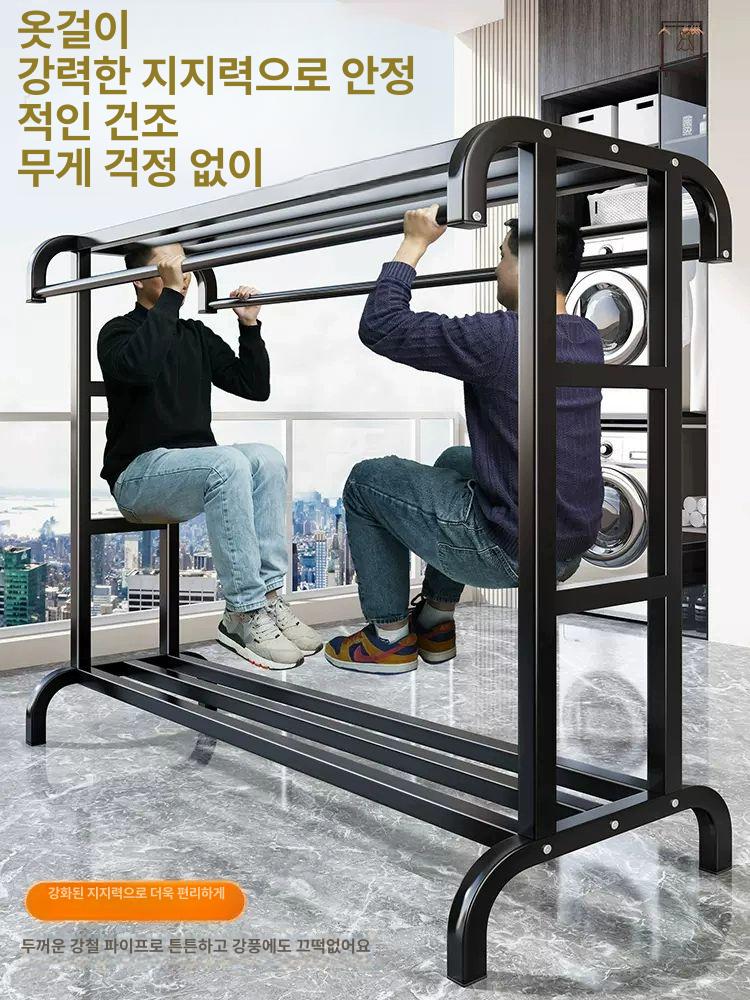 대형 빨래건조대 이동식 스테인리스 의류 행거 실내 스탠드형 세탁 - 상세 이미지 4