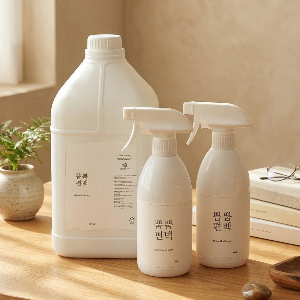 뿜뿜편백 3%편백오일함유 편백수 피톤치드 스프레이 4L+500mL(공병)2개 새집증후군 포름알데히드 새집냄새 곰팡이냄새 새가구냄새 제거 탈취제 - 상세 이미지 2