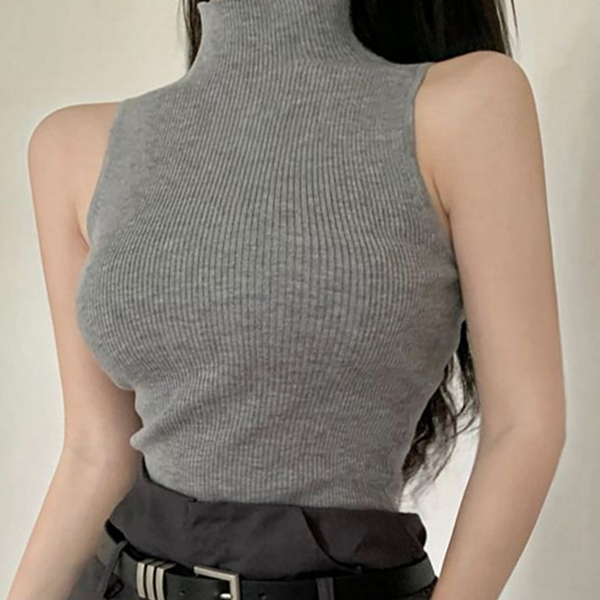 골지 여성 민소매 티셔츠 폴라 여성 슬림 티셔츠 목폴라 여름 - 상품 이미지