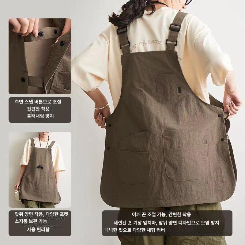 방수 남녀공용 멜빵 앞치마 작업복 짧은 서빙 점프수트 남여공용 나일론 - 상세 이미지 4