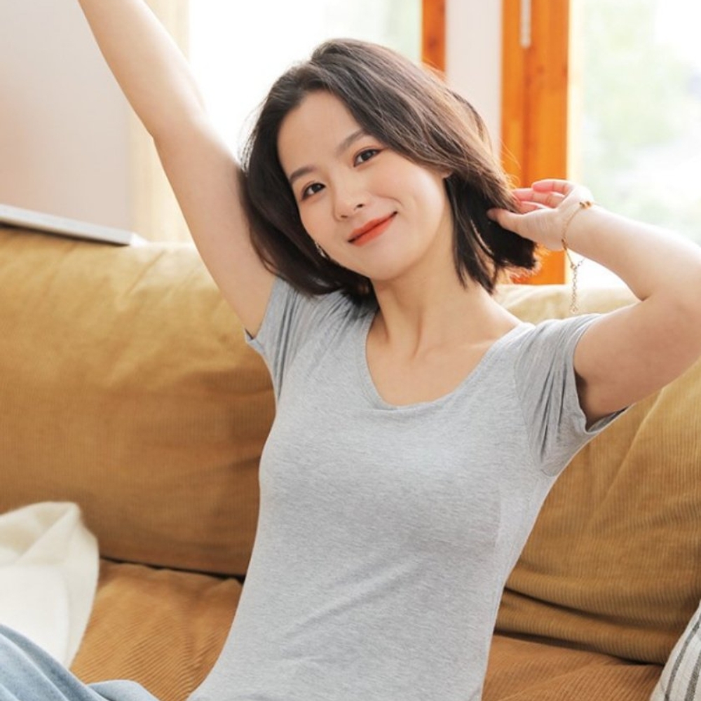 J2K 노브라티 브라 티셔츠 캡내장 반팔티 면 스판 반팔 여성 홈웨어 - 상품 이미지
