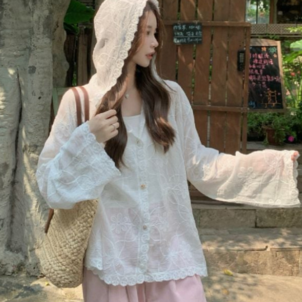 데일리 여성 시스루 가디건 플라워 자수 가디건 레이스 얇은 여름 - 상품 이미지